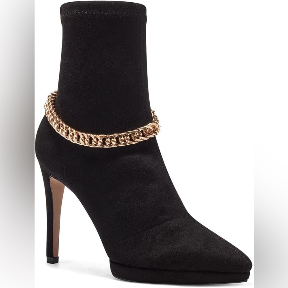 Jessica Simpson | JS Black Stiletto Heeled Boots with Gold Chain | Sock Booties - Picture 14 of 14